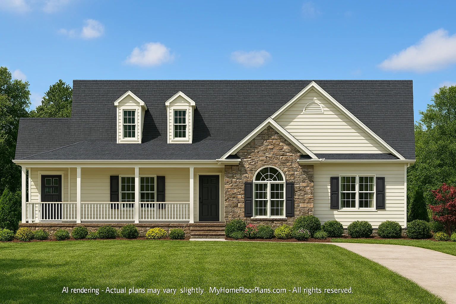 Traditional Farmhouse Home Plan with Ranch Layout and CAD Designs