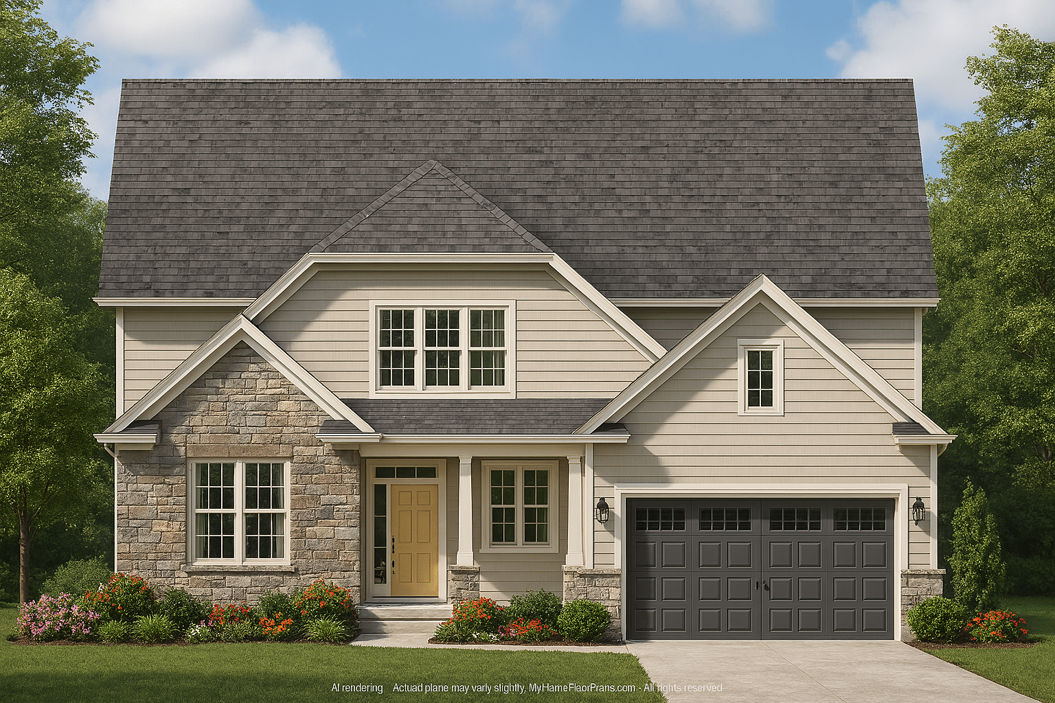 Traditional Home Floor Plan with 4 Beds & Detailed CAD Blueprint