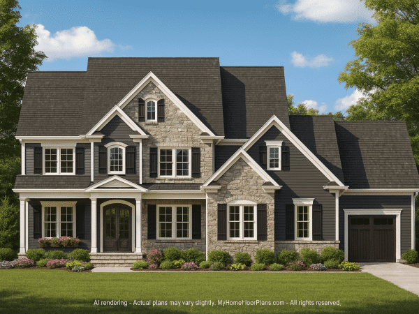Versatile 3-Story House Floor Plan with Vaulted Ceilings & Open Layout