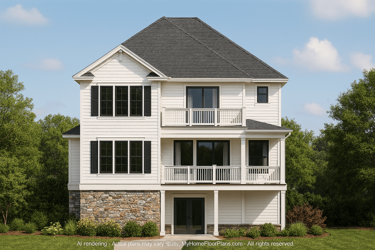 Well-Designed Beach House Plan with 3 Floors and CAD Blueprints