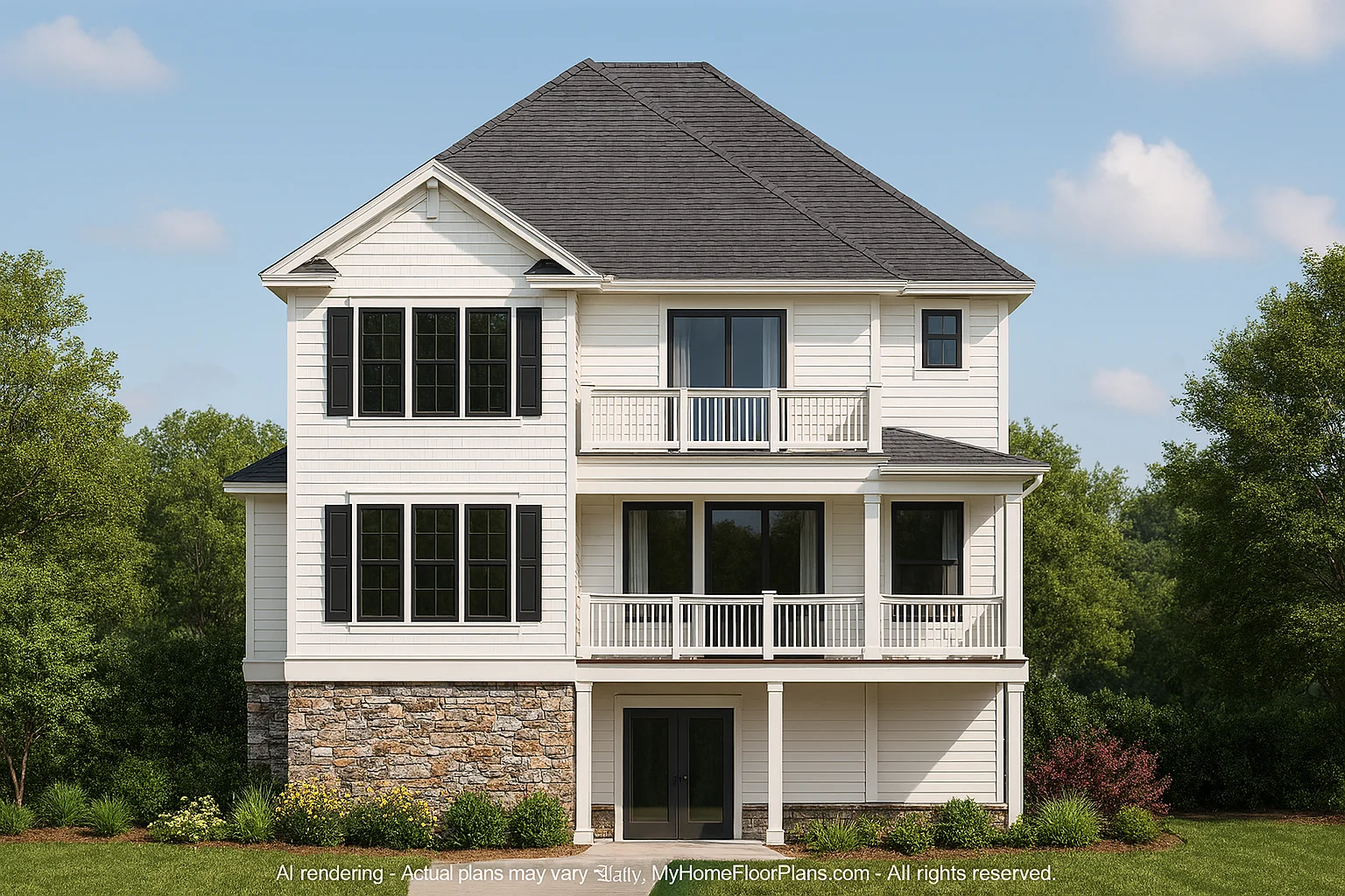 Well-Designed Beach House Plan with 3 Floors and CAD Blueprints