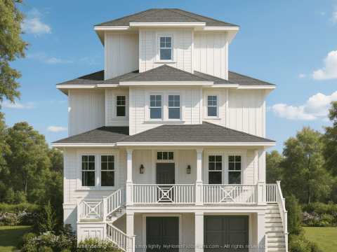 Beach Home Plan with 3 Floors, CAD Architecture and Blueprint