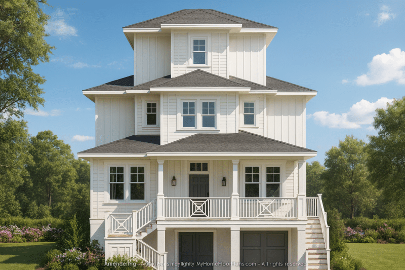 Beach Home Plan with 3 Floors, CAD Architecture and Blueprint