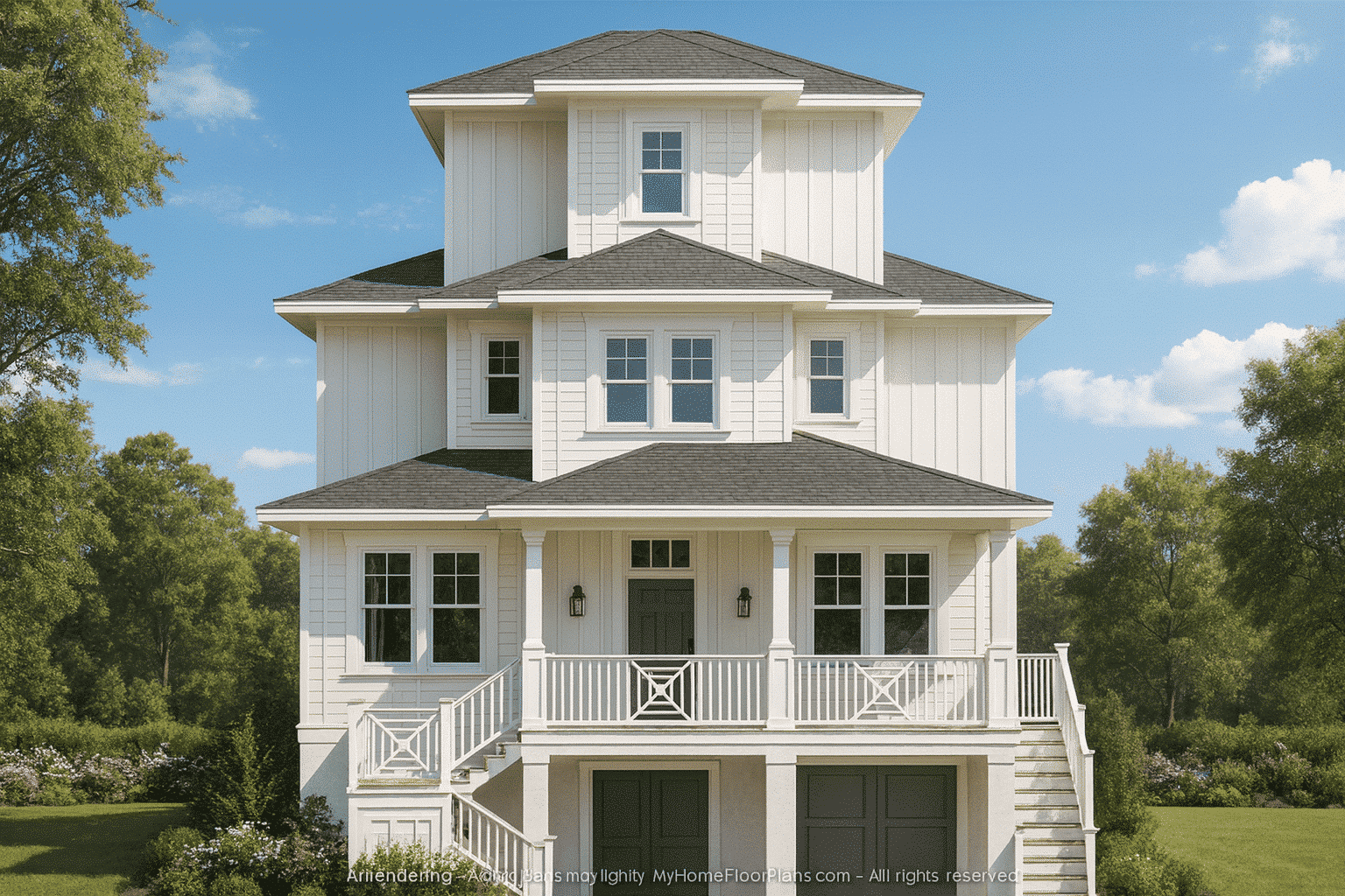 Beach Home Plan with 3 Floors, CAD Architecture and Blueprint