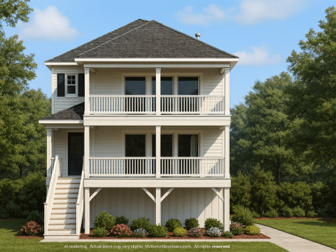 Beachfront 2-Story House Plan with Elevator and CAD Blueprints