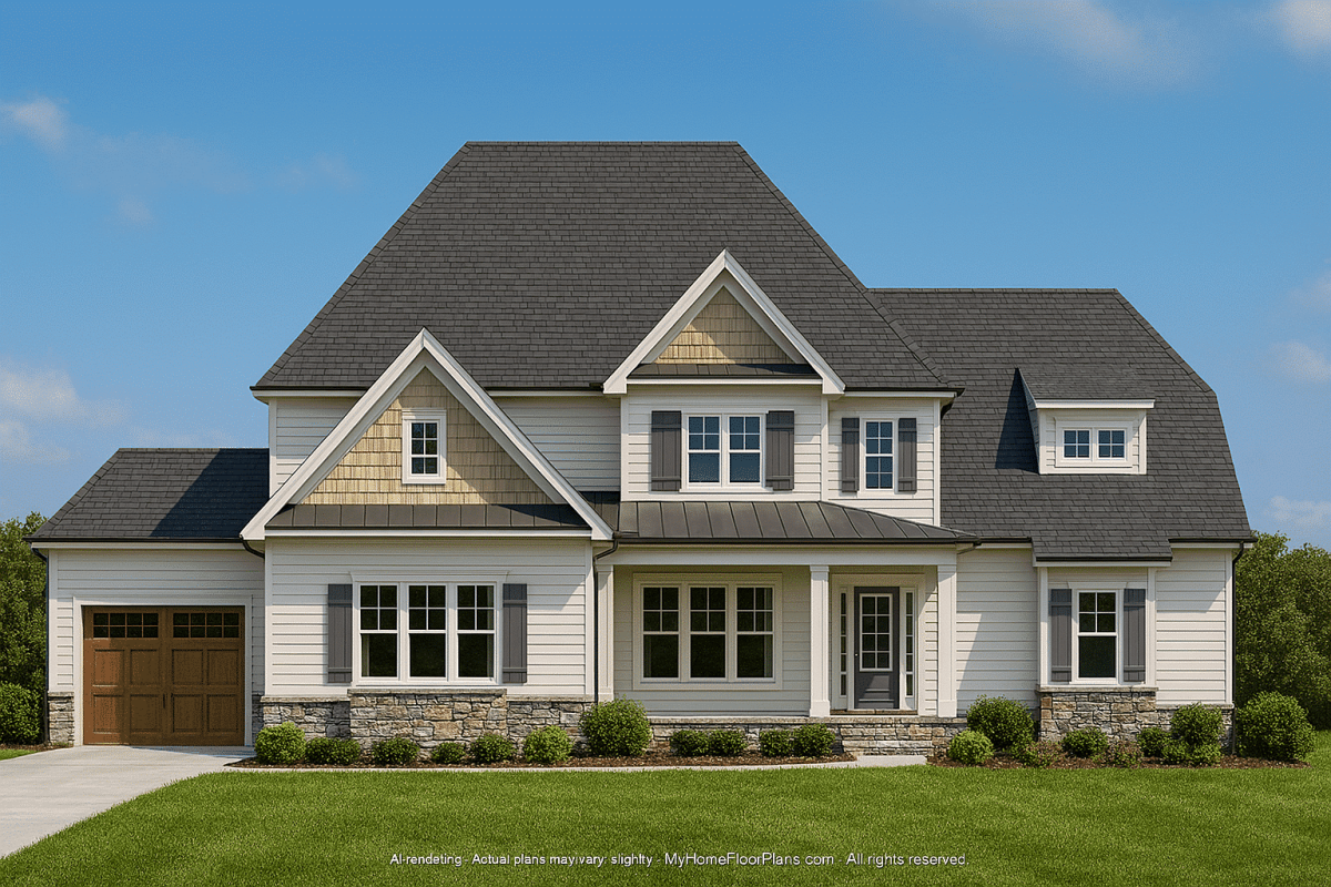 Colonial Farmhouse House Plan with 5+ Baths and Bonus Room