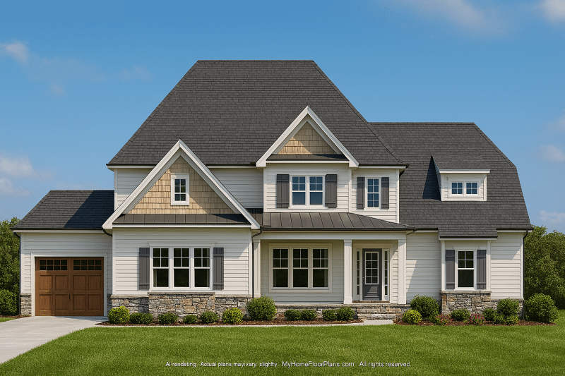 Colonial Farmhouse House Plan with 5+ Baths and Bonus Room
