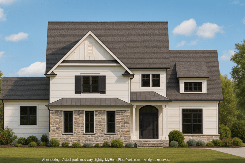 Craftsman Home Plan with 2 Stories and 3-Car Garage