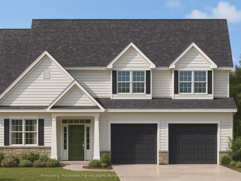 Custom Home Design with 1.5 Story Floor Plan and CAD Blueprint
