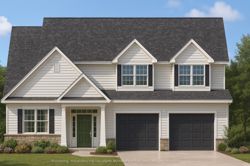 Custom Home Design with 1.5 Story Floor Plan and CAD Blueprint