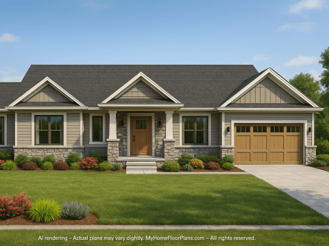 Custom Ranch-Style House Plan with Open Layout and Vaulted Ceilings