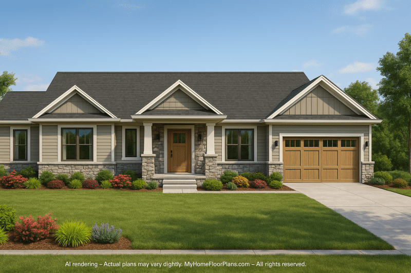 Custom Ranch-Style House Plan with Open Layout and Vaulted Ceilings