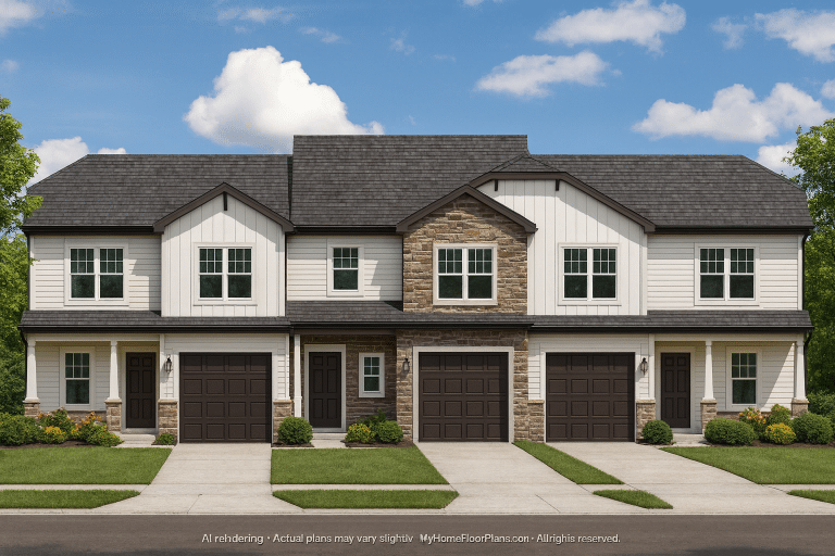 Modern 2-Story Townhome Plan with Craftsman Details