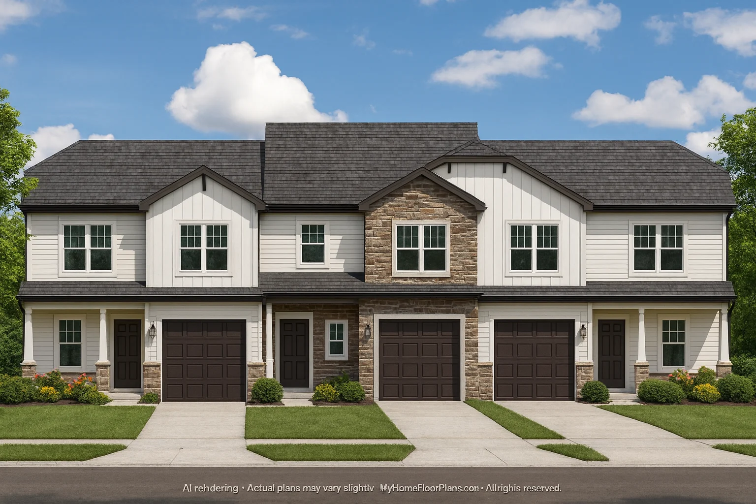 Modern 2-Story Townhome Plan with Craftsman Details