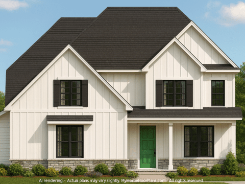 Modern Craftsman Home Plan with 4 Bedrooms and 2 Floors