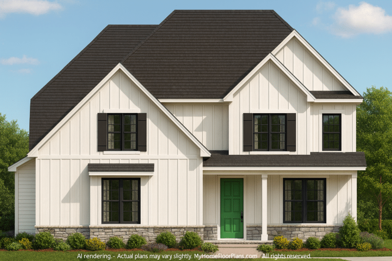 Modern Craftsman Home Plan with 4 Bedrooms and 2 Floors