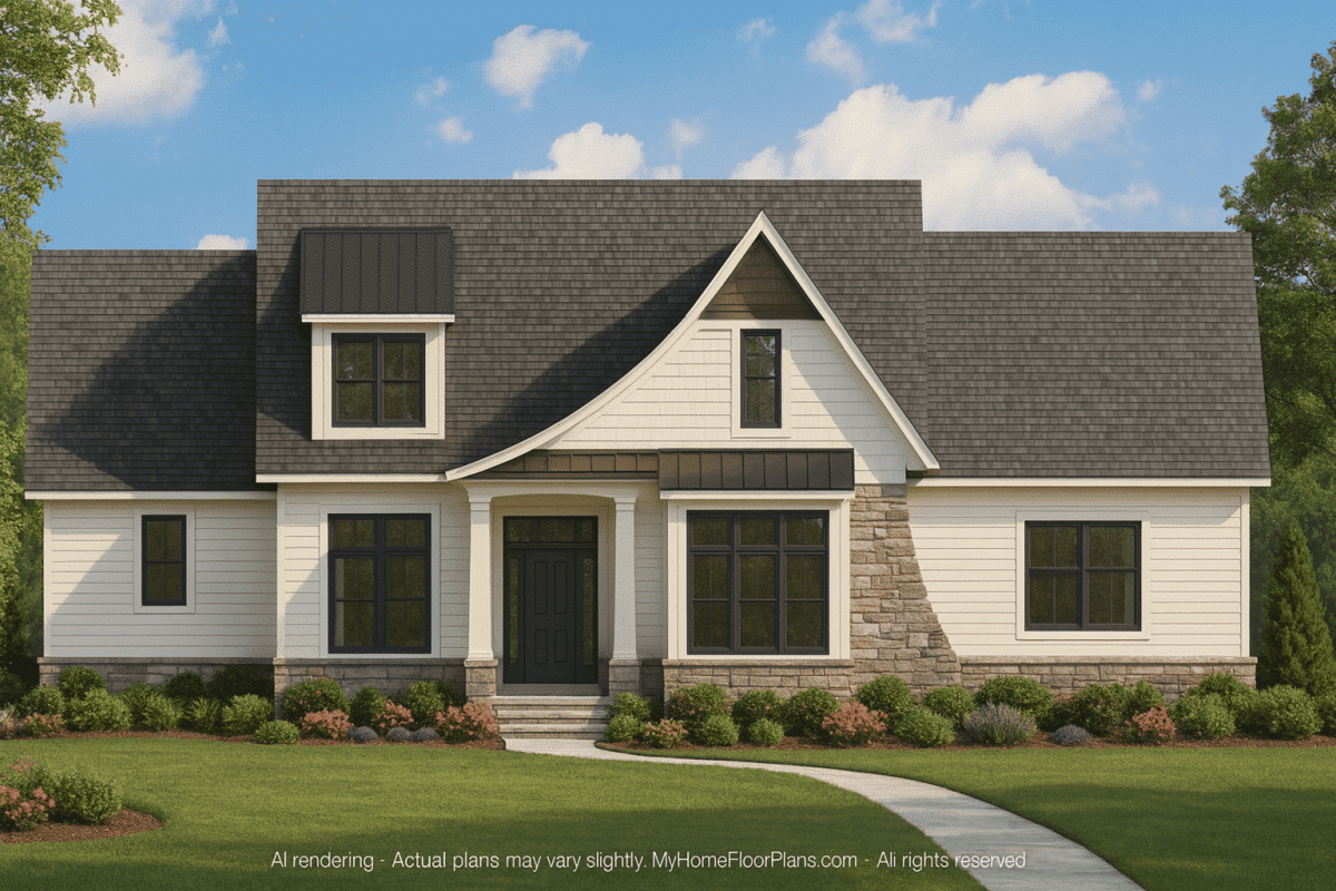 Modern Craftsman Home Plan with Fireplace, 4 Bedrooms & Bonus Room