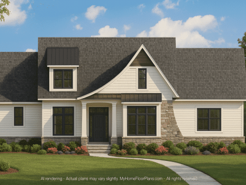 Modern Craftsman Home Plan with Fireplace, 4 Bedrooms & Bonus Room