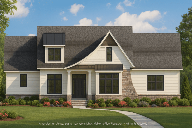 Modern Craftsman Home Plan with Fireplace, 4 Bedrooms & Bonus Room