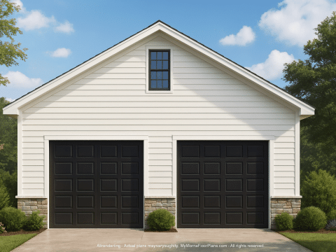 Modern Garage and Living Space Plan with 2 Bays and Study