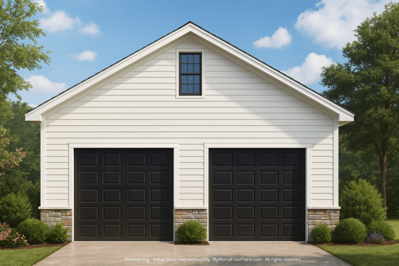 Modern Garage and Living Space Plan with 2 Bays and Study