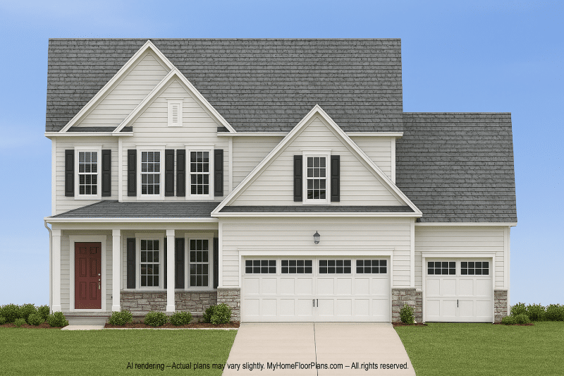 Spacious 2-Story House Plan with 4 Bedrooms and 3-Car Garage