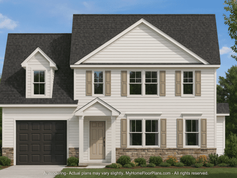 Two-Story 3-Bedroom Traditional Home Plan with 2-Car Garage (1875 sq ft)