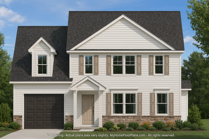 Two-Story 3-Bedroom Traditional Home Plan with 2-Car Garage (1875 sq ft)