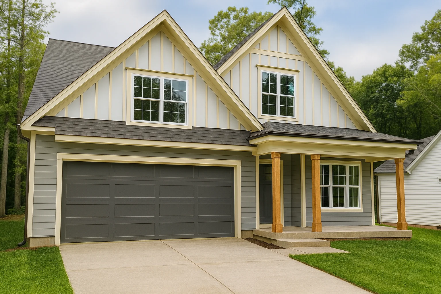 1.5-story Craftsman house plan with 4 bedrooms, 3 bathrooms