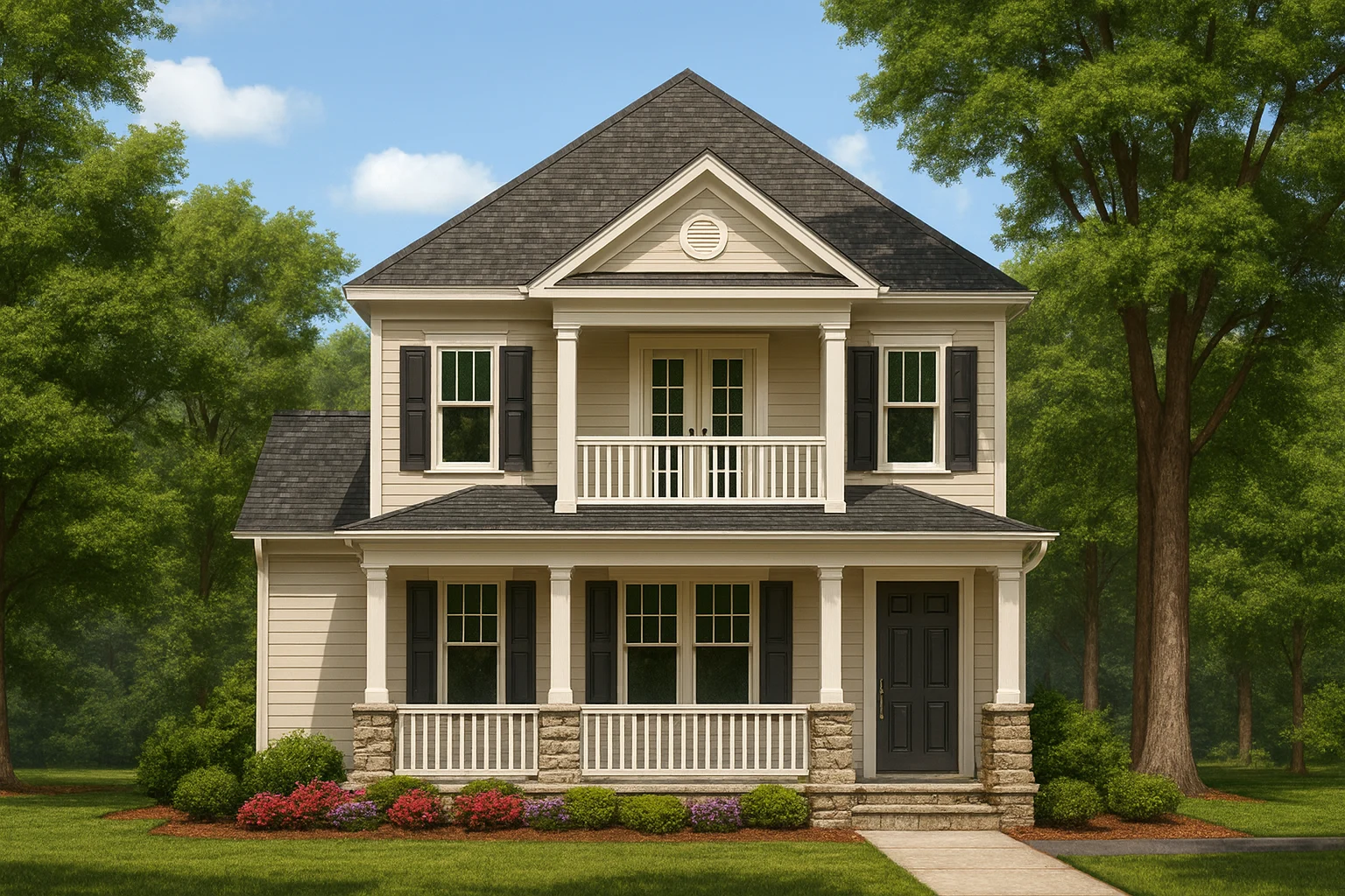 1,148 sq. ft. 2-story house plan with 3 bedrooms, 2.5 baths