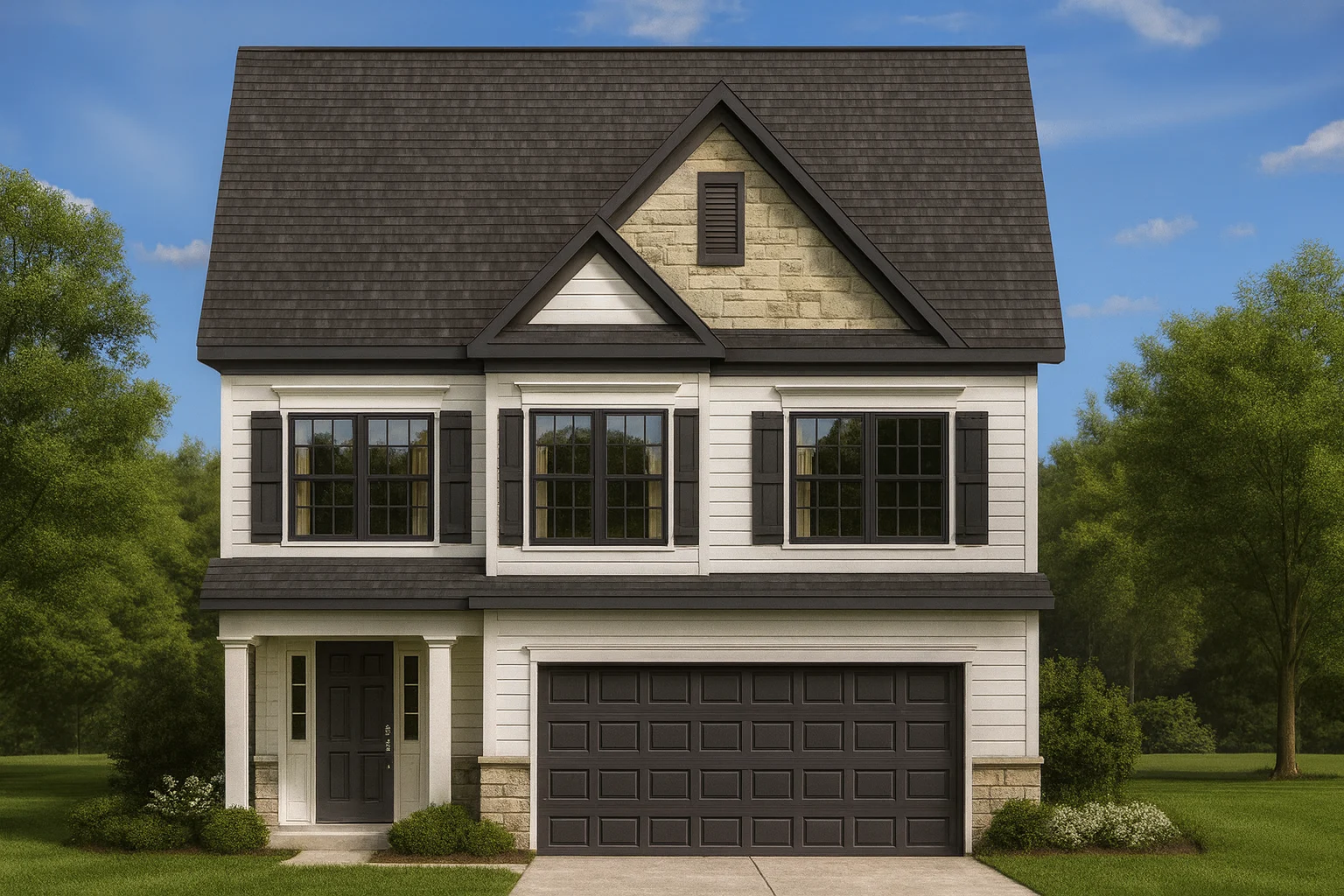2-story Craftsman home design with 1,930 heated sq. ft., 3 bedrooms, 3 baths