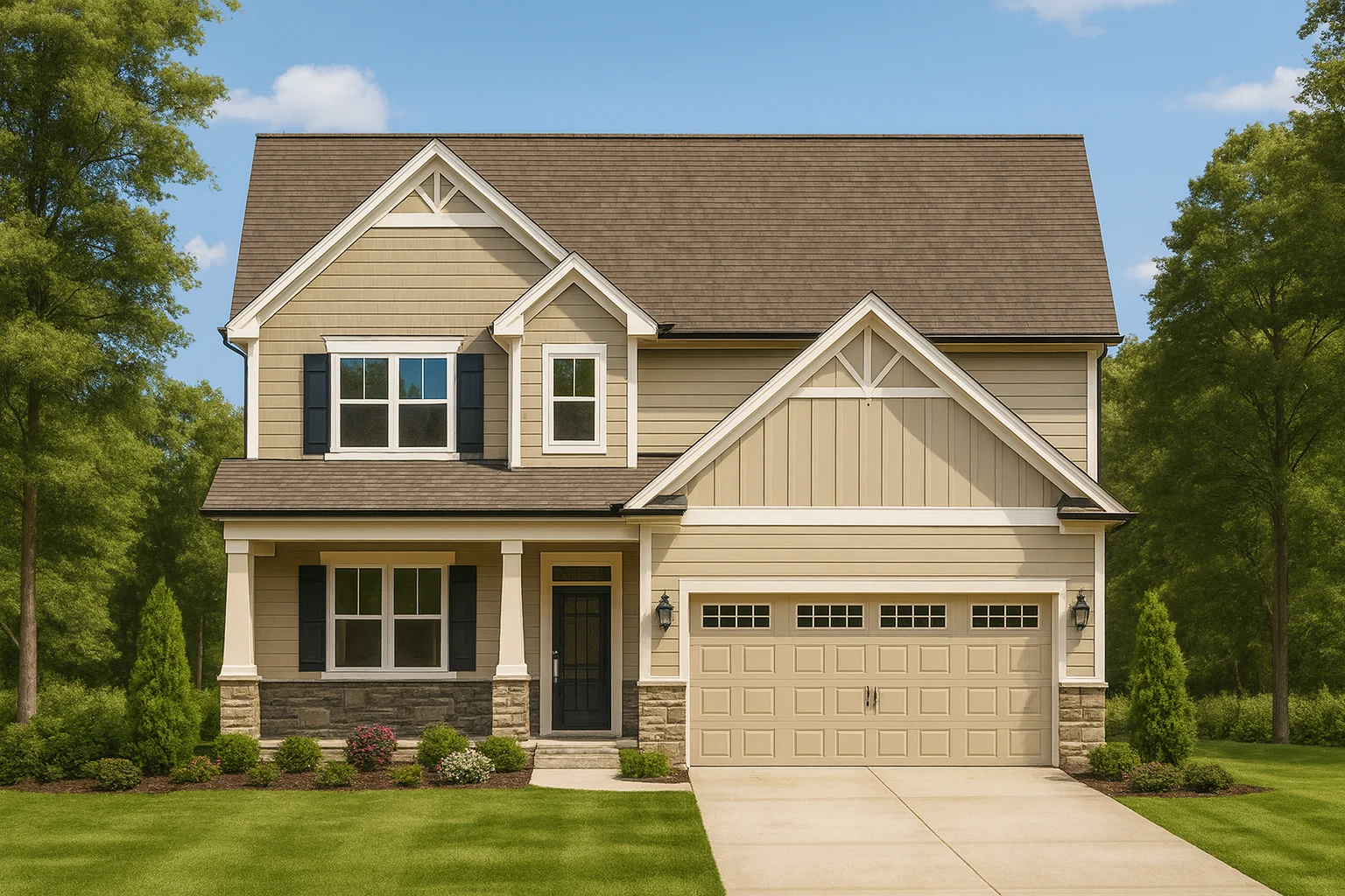 2-story Craftsman house plan with 2,274 heated sq. ft., 3 bedrooms, 3 baths