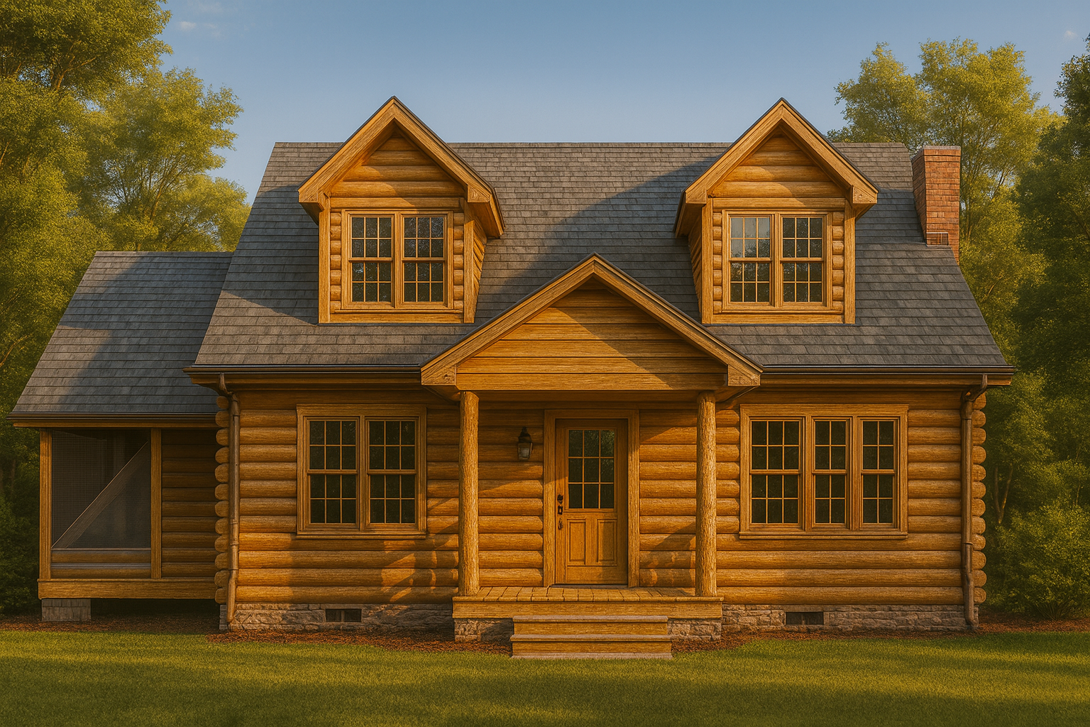 2-story cabin home plan with 1,576 heated sq. ft., 3 beds