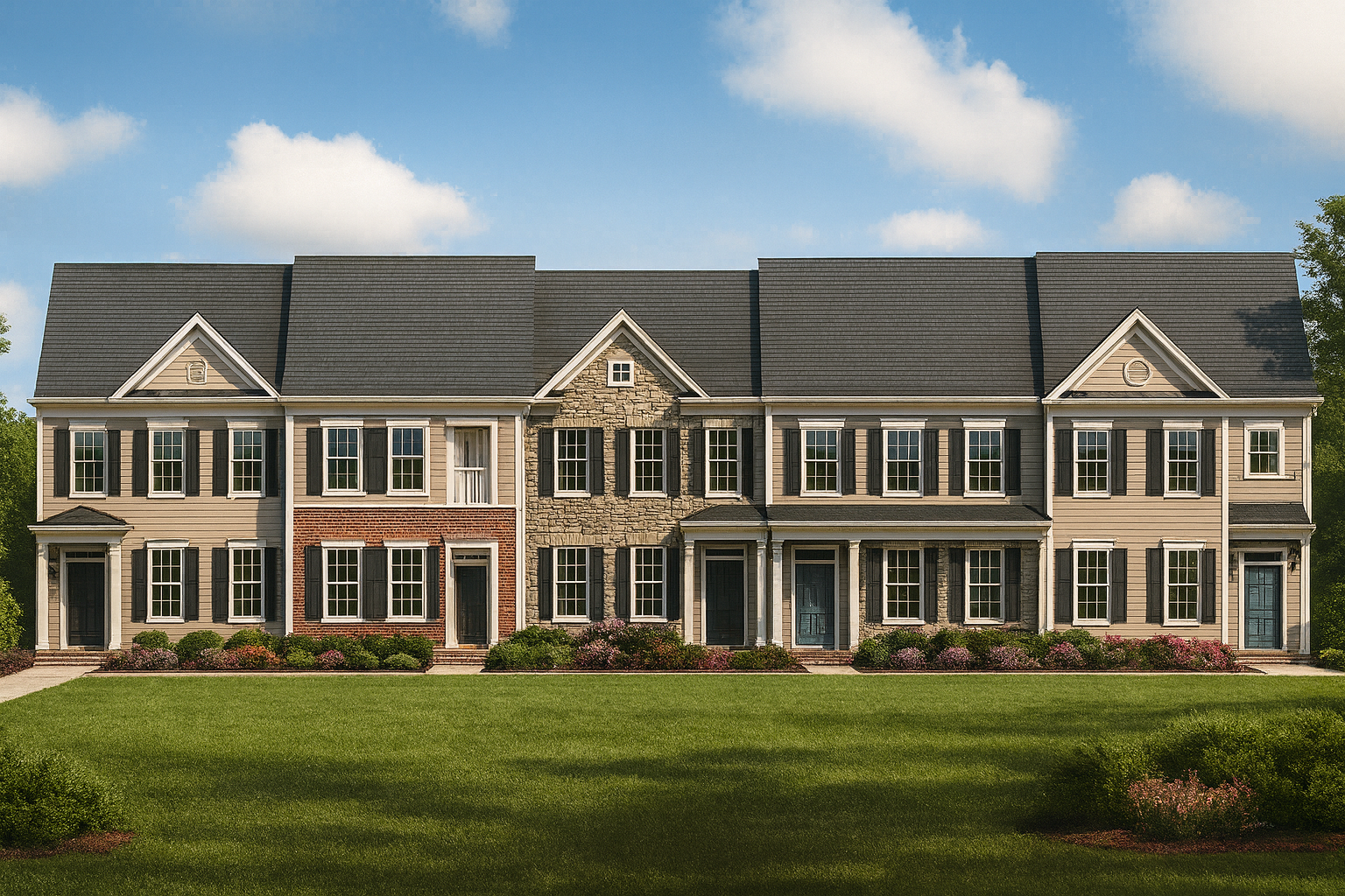 5-Unit Colonial Revival Townhome Plan – 4 Beds per Unit