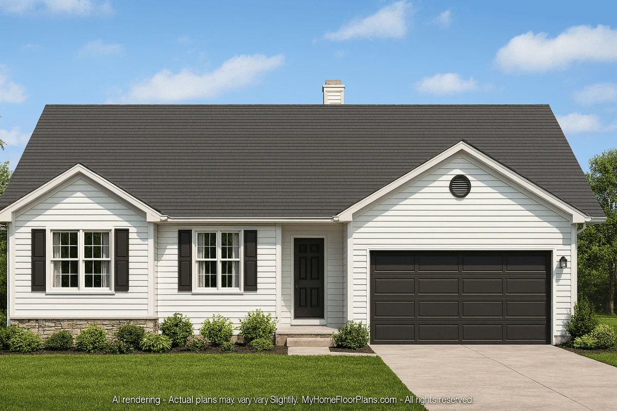 9-1466 HOUSE PLAN - Ranch House Floor Plan: 3-Bed, 2-Bath CAD Designs