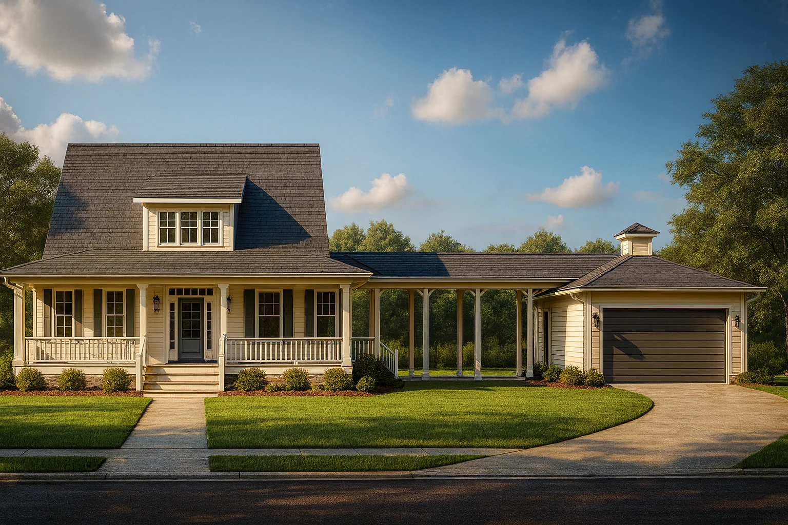 Charming 2-Story House Plan with Fireplace and Wrap-Around Porch