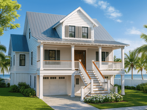 Charming Coastal Home Plan with CAD-Ready Blueprints