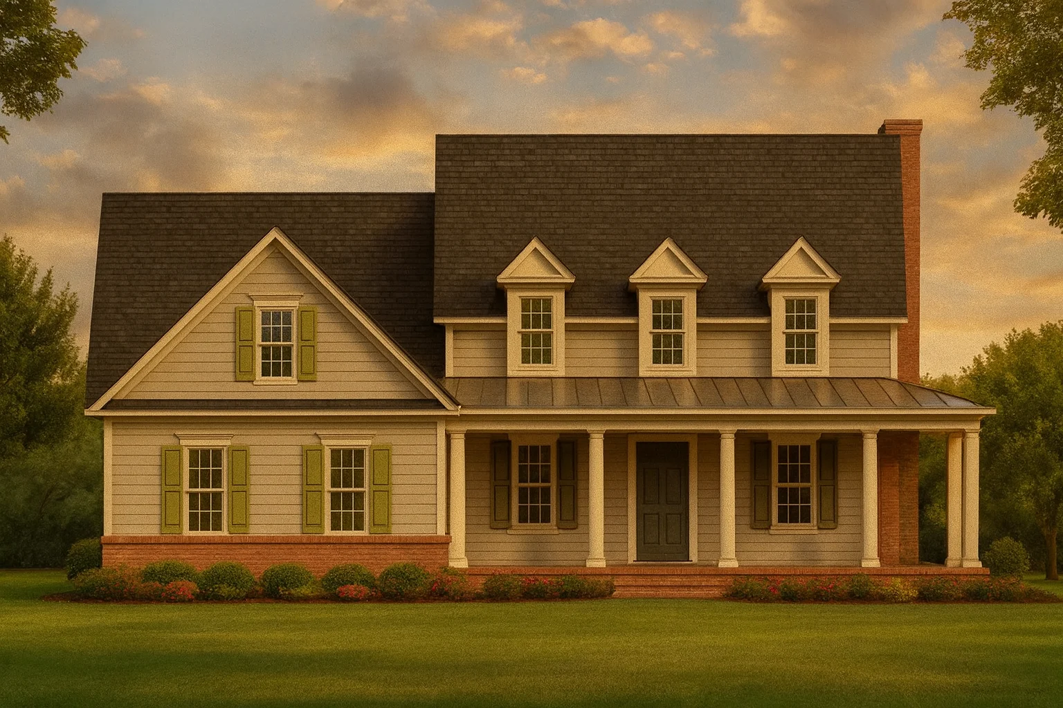 Colonial Farmhouse Home Plan with 2 Floors & 4 Bedrooms