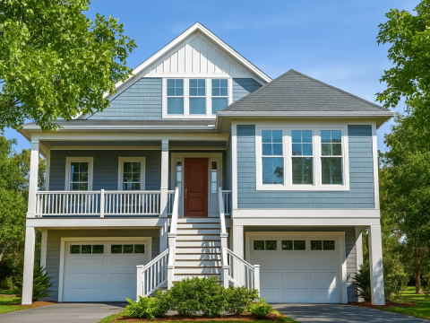 Elegant 2-Story Coastal House Plan with Elevator & Spacious Layout