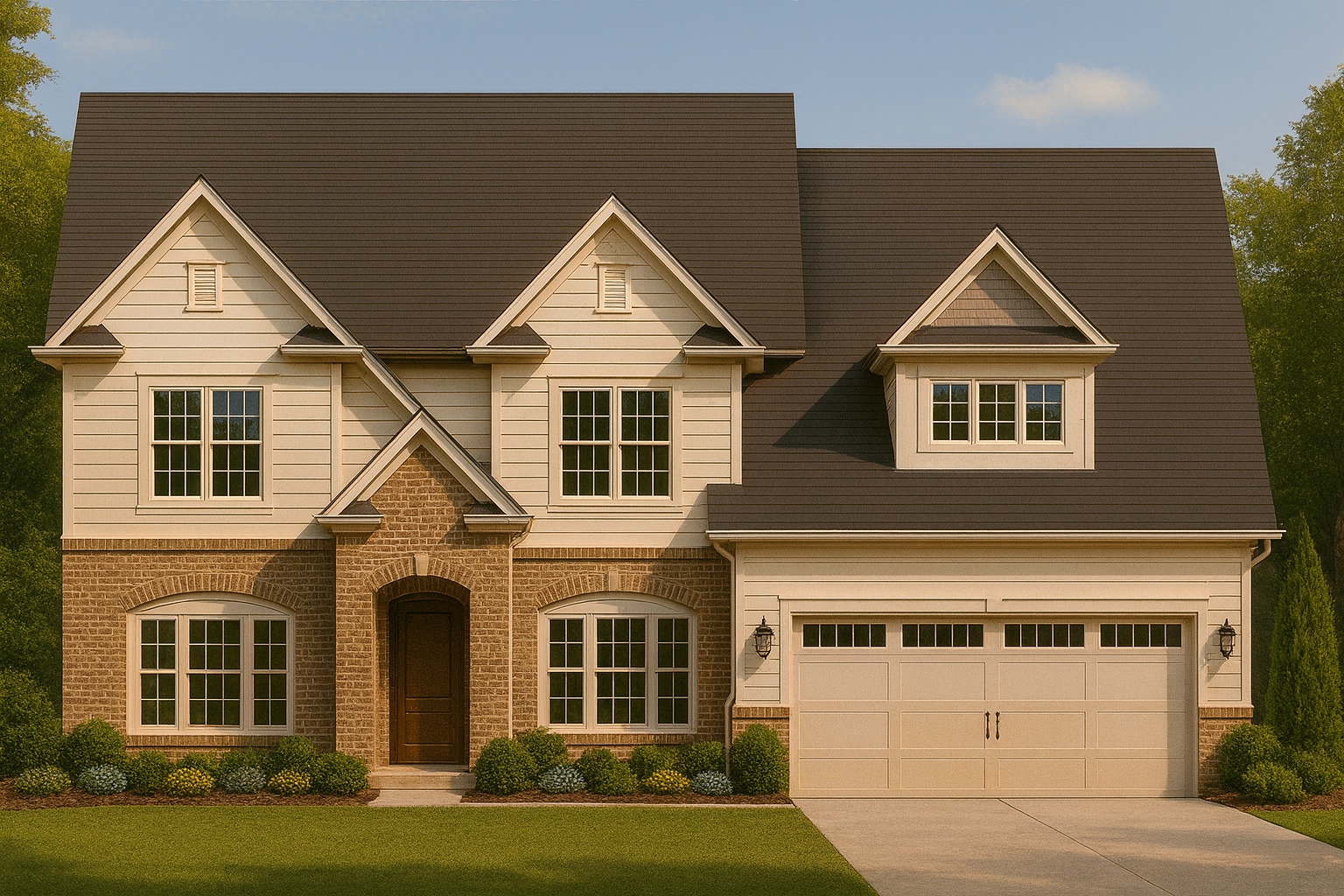 Elegant 2-story home design featuring 4 bedrooms, 3 bathrooms