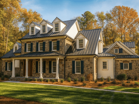 Elegant 3-Story Traditional House Plan with Colonial Architecture
