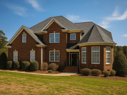 Modern 2-Story Brick House Plan with Vaulted Great Room & 4 Bedrooms
