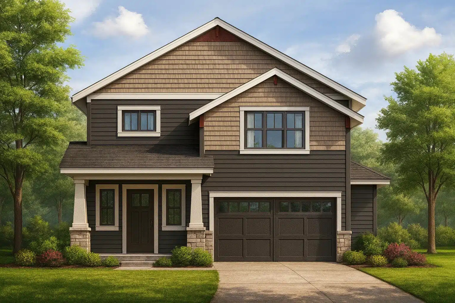 Modern Suburban Home Plan with 2-Story CAD Blueprint Designs