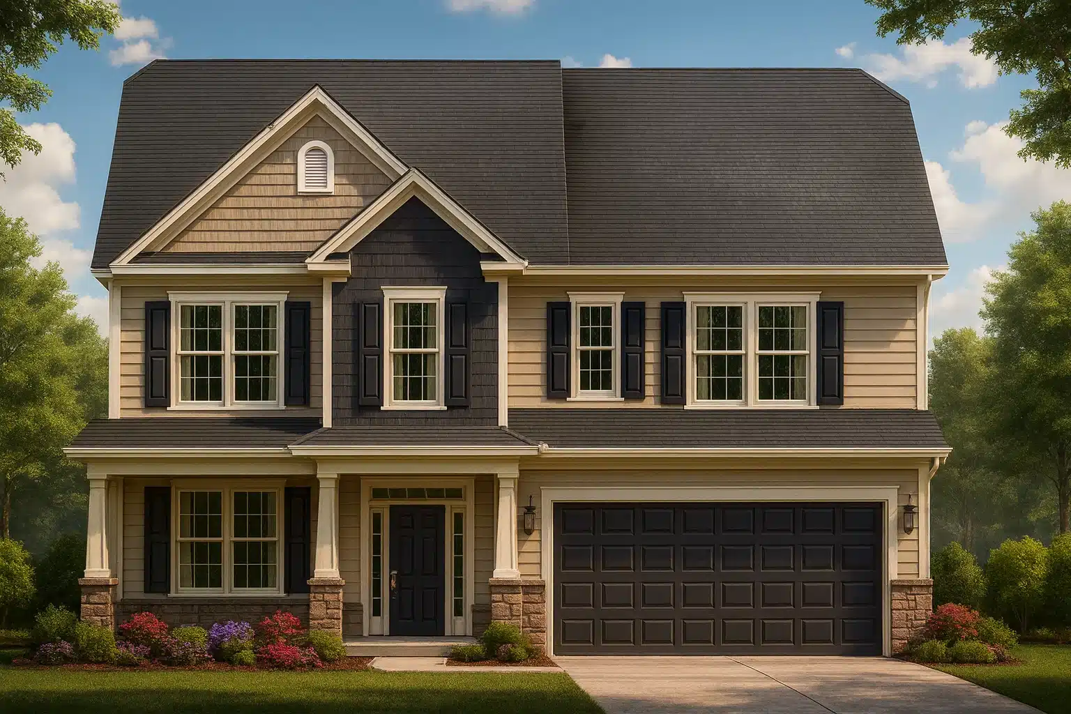 Modern Suburban House Plan with 2.5 Floors and 2-Car Garage