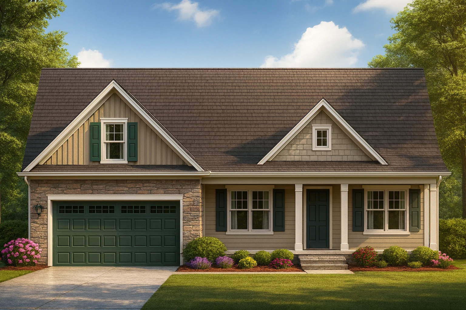 Modern Suburban House Plan with Open Floor Design and Vaulted Ceilings