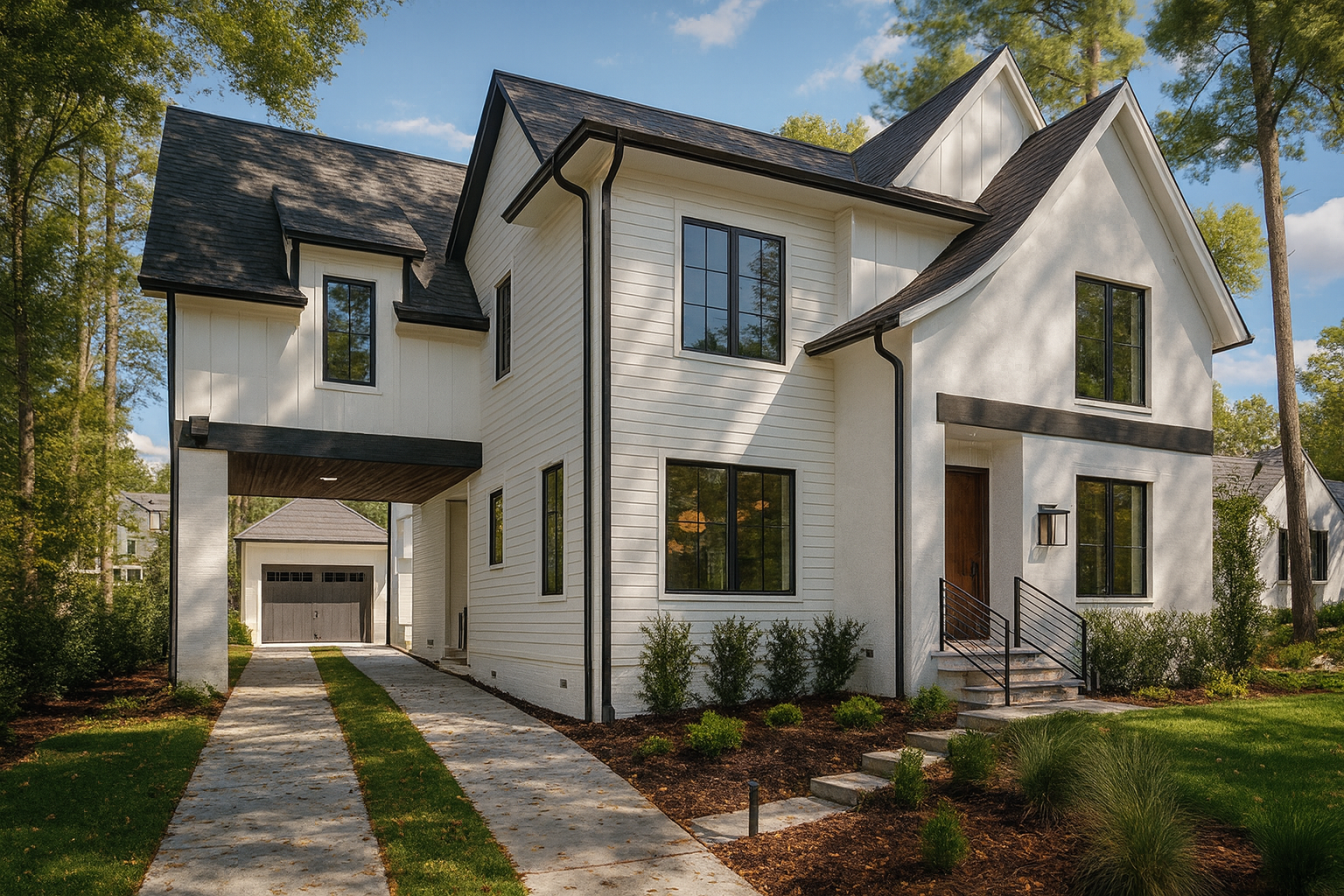 Modern Tudor Transitional House Plan – 4 Beds, 3,265 Sq Ft with Porte Cochere