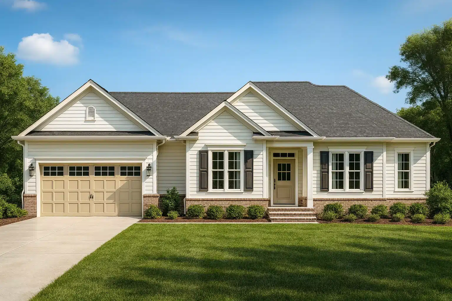 Single-Story Ranch House Plan with Open Layout and 3-Car Garage