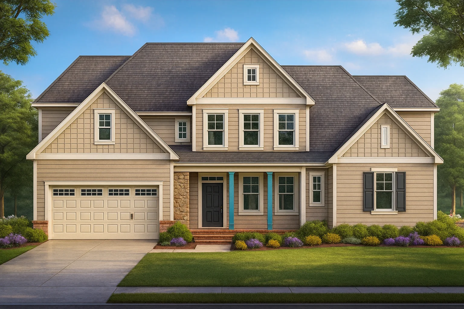 Stylishly Designed 2-Story House Plan with CAD Architecture Blueprint