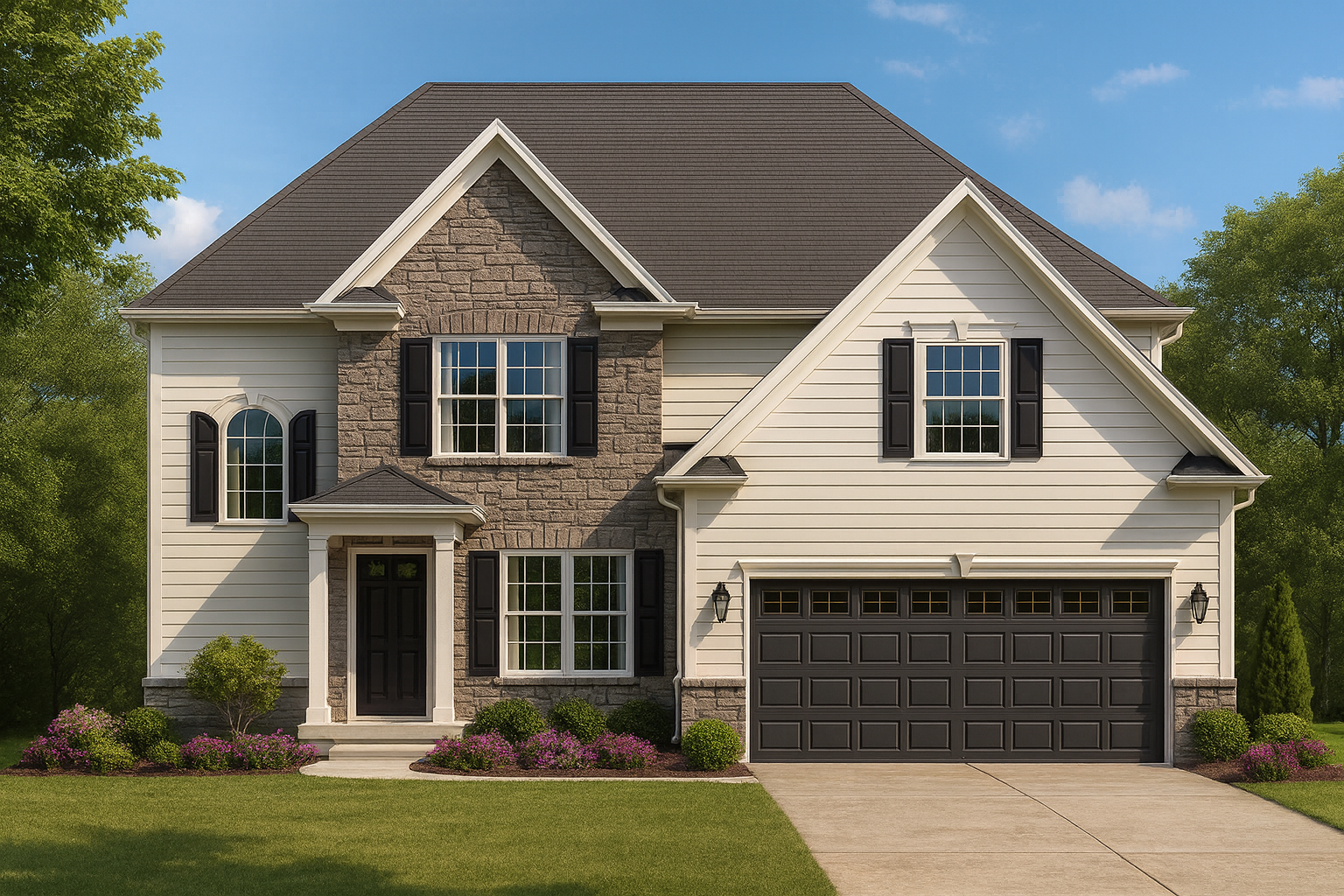 Traditional Colonial Revival House Plan with Stone Accents – 2,664 Sq Ft, 5 Bedrooms