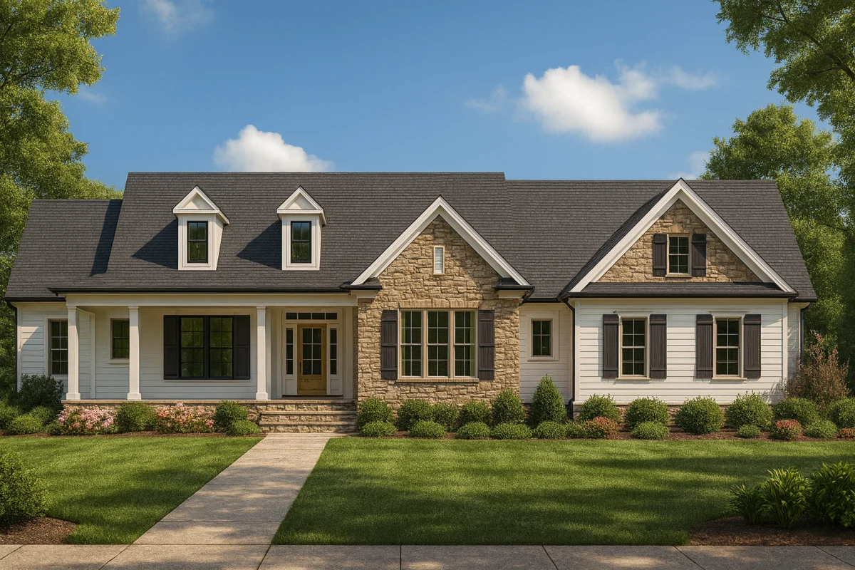 Traditional Craftsman House Plan with 1.5 Floors and Spacious Design